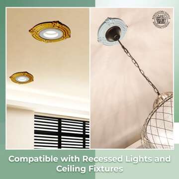 Renovators Supply Manufacturing Recessed Lighting Trim 10 in. Wide White Polyurethane Ornate Recessed Ceiling Light Trims Pack of 3