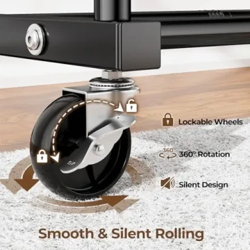 HYSEYY Double Rods Clothes Rack, Rolling Clothing Rack for Hanging Clothes Portable Wardrobe Rack, Metal Garment Rack Sturdy Coat Rack for Bedroom Laundry Living Room, Black