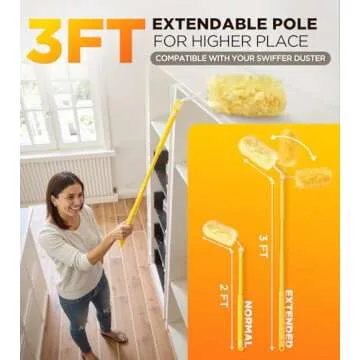 Heavy Duty Duster Refill Kit for Swiffer Duster with 3 ft Extension Pole & 20 Count Refills, 4X Microfibers Multisurface Dusters for Cleaning Home, Celling Fan, Blinds, Vent & Shelves