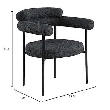 Meridian Furniture 879Black-C Blake Collection Modern | Contemporary Boucle Fabric Upholstered Dining Chair with Matte Black Metal Frame, 28.5" W x 24" D x 31.5" H, Black, Set of 2