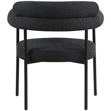 Meridian Furniture 879Black-C Blake Collection Modern | Contemporary Boucle Fabric Upholstered Dining Chair with Matte Black Metal Frame, 28.5" W x 24" D x 31.5" H, Black, Set of 2