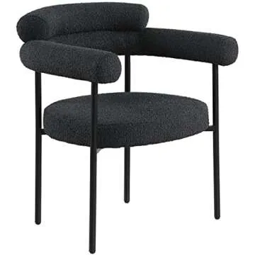 Meridian Furniture 879Black-C Blake Collection Modern | Contemporary Boucle Fabric Upholstered Dining Chair with Matte Black Metal Frame, 28.5" W x 24" D x 31.5" H, Black, Set of 2