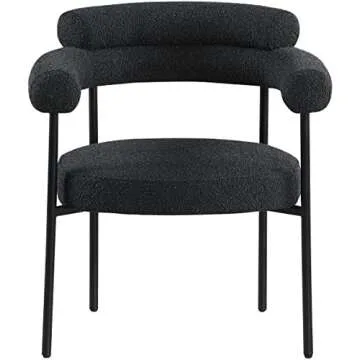 Meridian Furniture 879Black-C Blake Collection Modern | Contemporary Boucle Fabric Upholstered Dining Chair with Matte Black Metal Frame, 28.5" W x 24" D x 31.5" H, Black, Set of 2