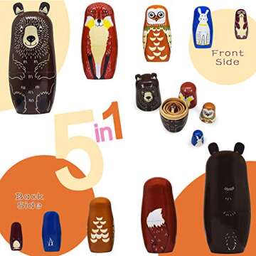 GRPSKCOS Russian Nesting Dolls Animal Bear Matryoshka Dolls Cute Handmade Wooden Toys Set of 5 for Kids（01 Bear）