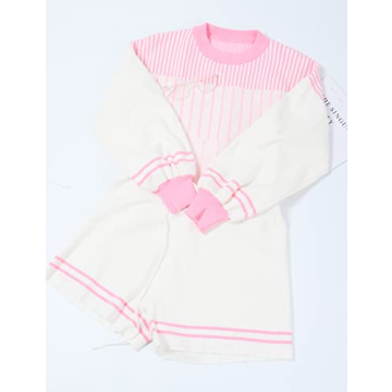 Gihuo Women's Striped 2 Piece Knit Pullover Shorts Set