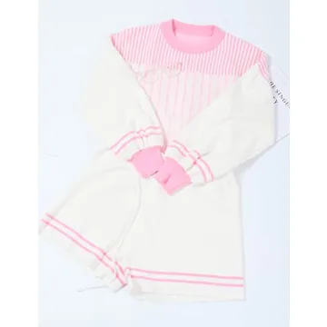 Gihuo Women's Striped 2 Piece Knit Pullover Shorts Set