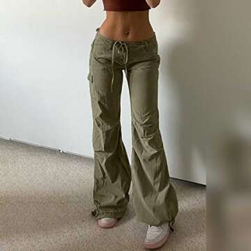Women's Low Waist Cargo Casual Solid Color Harajuku Vintage Y2k Low Rise Baggy Jogger Relaxed Cinch Pants Army Green Small