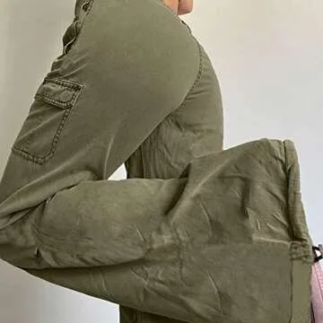 Women's Low Waist Cargo Casual Solid Color Harajuku Vintage Y2k Low Rise Baggy Jogger Relaxed Cinch Pants Army Green Small