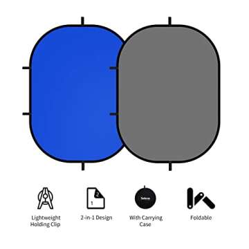 Selens 3x5ft Blue Grey Backdrop, Muslin Pop-Up Collapsible Backdrop 2-in-1 Photo Background Panel wi...