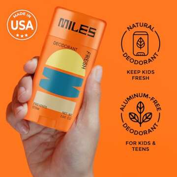 Miles Kids Deodorant for Boys and Girls - Aluminum Free Deodorant for Kids and Teens, Natural, Hypoa...