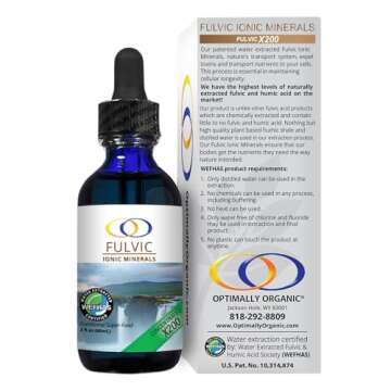 Optimally Organic Water Extracted Fulvic Ionic Minerals X200 - Patented BioActive Fulvic Acid, Humic Acid, Trace Minerals, Electrolytes & Essential Amino Acids - 5+ Month Supply