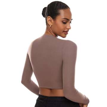 INLYRIC Women's Long Sleeve Crop Tops Crew Neck Ribbed Fitted Basic Fall Tops Tee Shirts Brown Purple X-Large