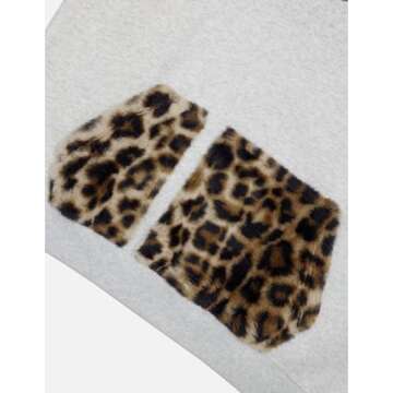 Aelfric Eden Oversized Hoodies Womens Leopard Letter Print Hoodie Fall Y2k Light Gray Hooded Sweatshirts with Pocket