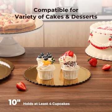 Fit Meal Prep 20 Pack Cake Boards, 10 Inch Round Gold Cake Circles, Disposable Pizza Circles Cake Pan Base Stand for Desserts and Pastries, Greaseproof Cardboard Cake Rounds for Cake DIY, Birthday