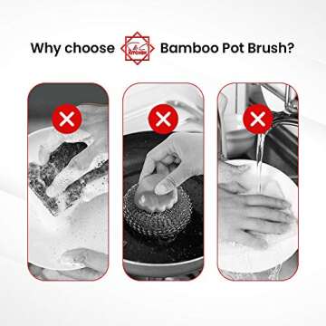 S & C Kitchen - Bamboo Scrub Brush with a Ceramic Holder - Cleaning Dishes, Pots, Sinks - Natural Bamboo (Sisal) Bristles - Bamboo Pot Cleaning Brush - 1PC + Plate Set