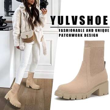 YULVSHOE Women's Comfortable Lace Up Vegan Chelsea Boots