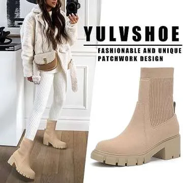 YULVSHOE Women's Comfortable Lace Up Vegan Chelsea Boots