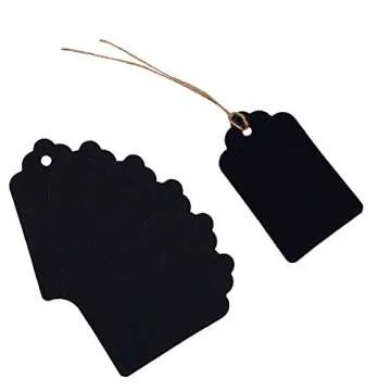 SallyFashion 100pcs Black Paper Gift Tags with Free 100 Root Natural Jute Twine (Water Ripple)