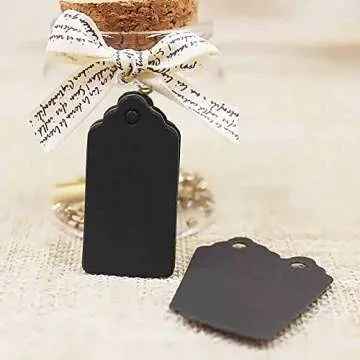 SallyFashion 100pcs Black Paper Gift Tags with Free 100 Root Natural Jute Twine (Water Ripple)