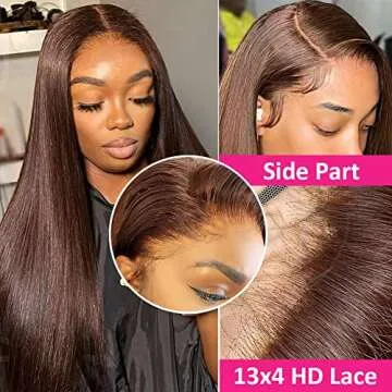 Hermosa 13x4 Chocolate Brown Lace Front Wigs Human Hair with Baby Hair 180 Density Straight Lace Frontal Human Hair Wigs Pre Plucked Hairline 4# Brown Wig 26 Inch