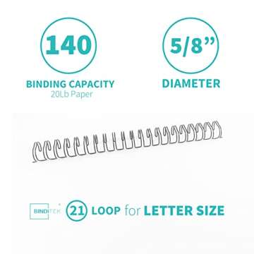 Binditek 50 Pack Double Loop Wire Binding Spines, 5/8 Inch, 140 Sheets Capacity, for Students and Co...