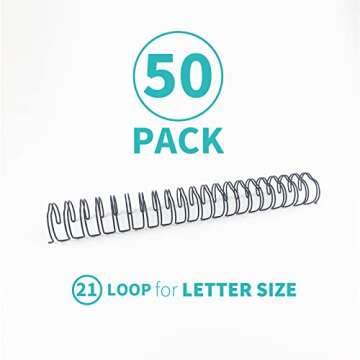 Binditek 50 Pack Double Loop Wire Binding Spines 5/8 Inch