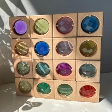 KOAICS 16PCS Acrylic Wooden Gem Blocks - Sparkling Colors for Learning and Play