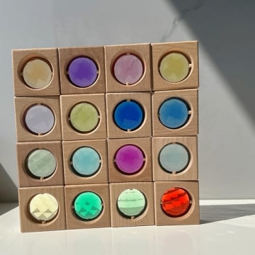 KOAICS 16PCS Acrylic Wooden Gem Blocks for Kids Creativity