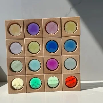 KOAICS 16PCS Acrylic Wooden Gem Blocks for Kids Creativity