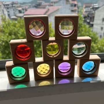 KOAICS 16PCS Acrylic Wooden Gem Blocks for Kids Creativity