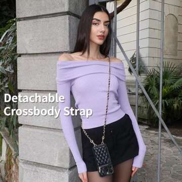 LAMEEKU Compatible with iPhone 14 Pro Max Wallet Case, Card Holder Case Crossbody Purse Case for Women Quilted Leather RFID Shockproof Case Compatible with iPhone 14 Pro Max, 6.7 Inch-Black