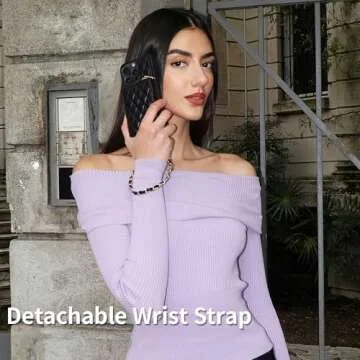 LAMEEKU Compatible with iPhone 14 Pro Max Wallet Case, Card Holder Case Crossbody Purse Case for Women Quilted Leather RFID Shockproof Case Compatible with iPhone 14 Pro Max, 6.7 Inch-Black