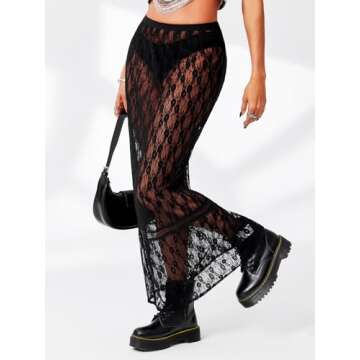 Cicy Bell Womens Sheer Lace Maxi Skirt Summer Beach Cover-ups Casual Streetwear Long Y2K Skirts Black