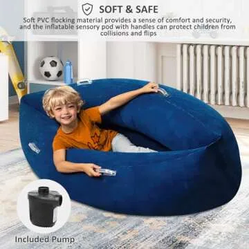 EKEPE Inflatable Sensory Chair for Kids, Sensory Toys for Autistic Children,60 inches Comfy Chair Sensory Pea pod with Pump - ADHD Chair Provide Sensory Input & Therapeutic Compression - Blue