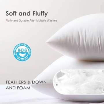 TOPGREEN Feathers Down Pillow Inserts 18 x 18, Square Organic Pillow Insert for Bed, Sofa, and Couch | 100% Cotton Shell, Soft Medium Decorative Pillow Insert Set of 2 (White)
