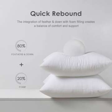 TOPGREEN Feathers Down Pillow Inserts 18 x 18, Square Organic Pillow Insert for Bed, Sofa, and Couch | 100% Cotton Shell, Soft Medium Decorative Pillow Insert Set of 2 (White)