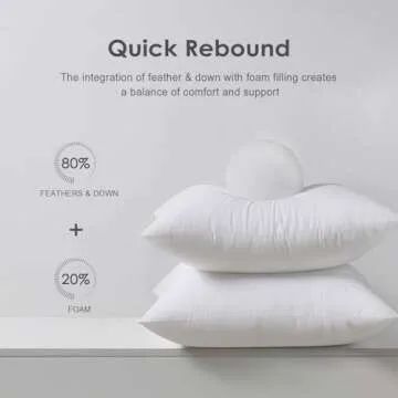 TOPGREEN Feathers Down Pillow Inserts 18 x 18, Square Organic Pillow Insert for Bed, Sofa, and Couch | 100% Cotton Shell, Soft Medium Decorative Pillow Insert Set of 2 (White)