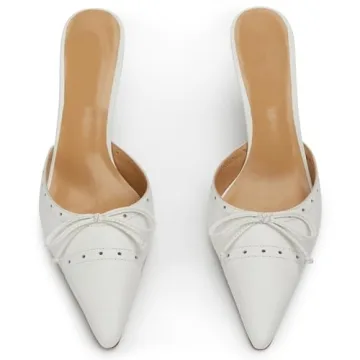 VOLEECE Women's Stylish Bow Tie Heeled Mules