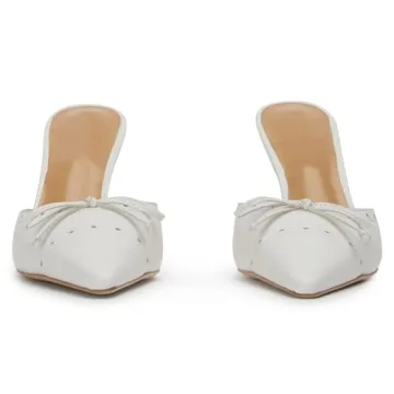 VOLEECE Women's Stylish Bow Tie Heeled Mules