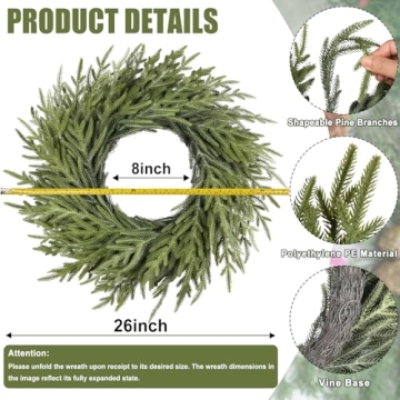 Artgar 26 Inch Real Touch Pine Christmas Wreath for Home Decor