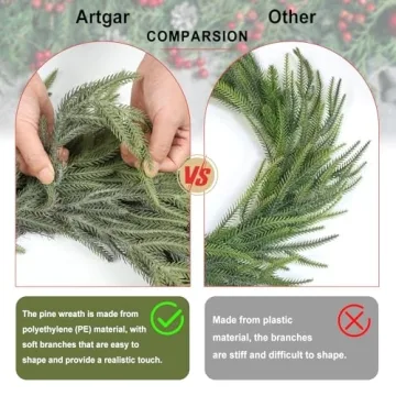 Artgar 26 Inch Real Touch Pine Christmas Wreath for Home Decor