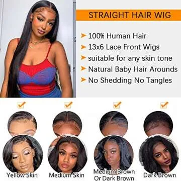 Dixtefo 13x6 HD Glueless Straight Lace Front Wigs Human Hair Transparent Lace Frontal Wigs 220% Density Brazilian Virgin Human Hair Wigs for Women Pre Plucked with Baby Hair Natural Color 28 Inch