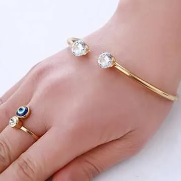 NUITS DE JUIN Gold Plated Evil Eye Ring For Women - 10k Gold Plated Stainless Steel Open Ring,Eyes Evil Mid Rings For Women,Cool Openable rings (Ring - two eyes)