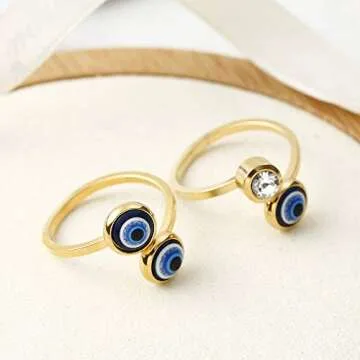NUITS DE JUIN Gold Plated Evil Eye Ring For Women - 10k Gold Plated Stainless Steel Open Ring,Eyes Evil Mid Rings For Women,Cool Openable rings (Ring - two eyes)