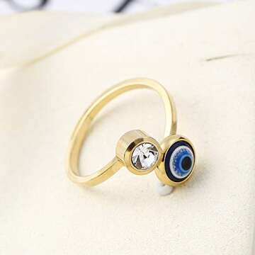 NUITS DE JUIN Gold Plated Evil Eye Ring For Women - 10k Gold Plated Stainless Steel Open Ring,Eyes Evil Mid Rings For Women,Cool Openable rings (Ring - two eyes)