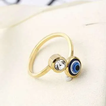 NUITS DE JUIN Gold Plated Evil Eye Ring For Women - 10k Gold Plated Stainless Steel Open Ring,Eyes Evil Mid Rings For Women,Cool Openable rings (Ring - two eyes)