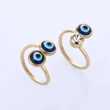 NUITS DE JUIN Gold Plated Evil Eye Ring For Women - 10k Gold Plated Stainless Steel Open Ring,Eyes Evil Mid Rings For Women,Cool Openable rings (Ring - two eyes)