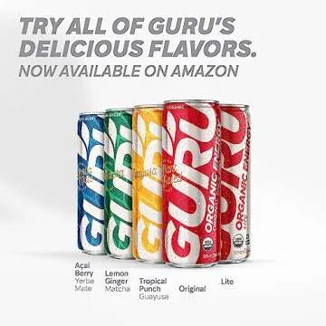 GURU Matcha Organic Energy Drinks, Clean Energy Drink with Plant Based Natural Caffeine from Green Tea, Coffee Alternative, Low Calorie, Gluten Free and Vegan, Lemon Ginger, 12oz (Pack of 12)