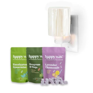 Happy Wax Opalescent (Iridescent Pink) Outlet Timer Warmer with 6 oz Spa Mix Collection Scented Soy ...