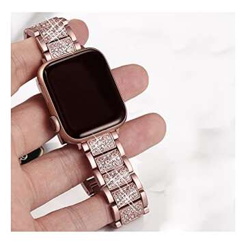 Secbolt Bling Bands Compatible with Apple Watch Band 38mm 40mm 41mm 42mm Women iWatch Series 10/9/SE/8/7/6/5/4/3/2/1, Dressy Jewelry Metal Bracelet Adjustable Wristband, Rose Gold